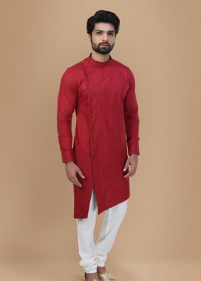Achkan Style Maroon Kurta image number 1